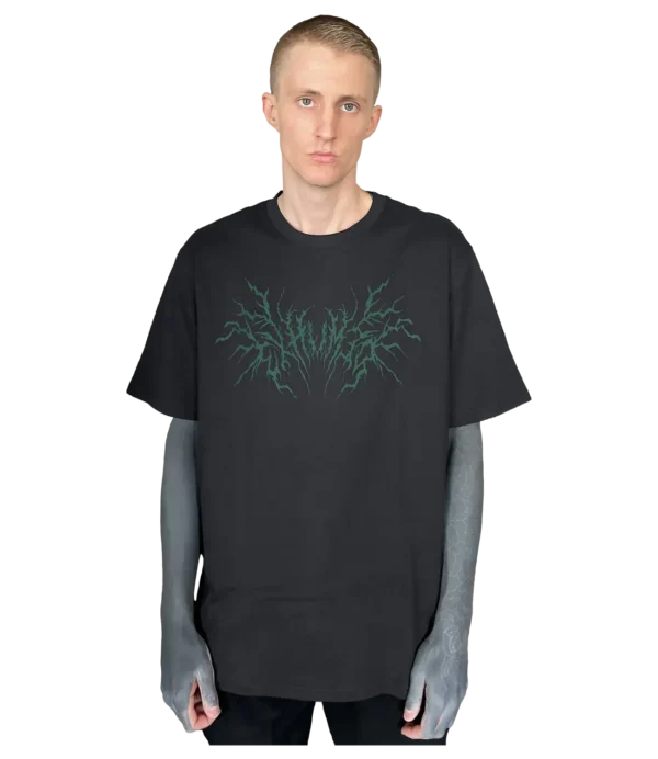 exhumed oversized black t-shirt front model